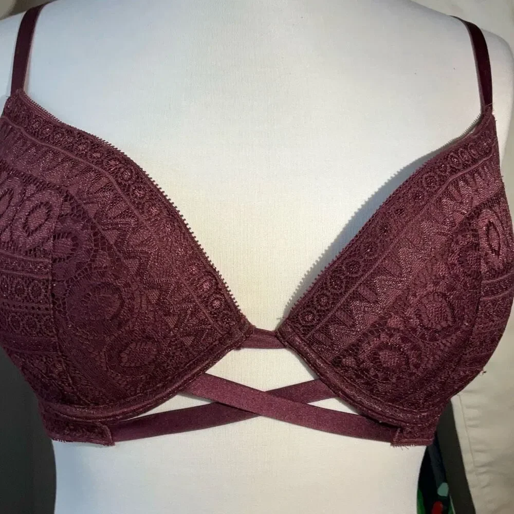 Aerie Burgundy Lace Bra, 36 D